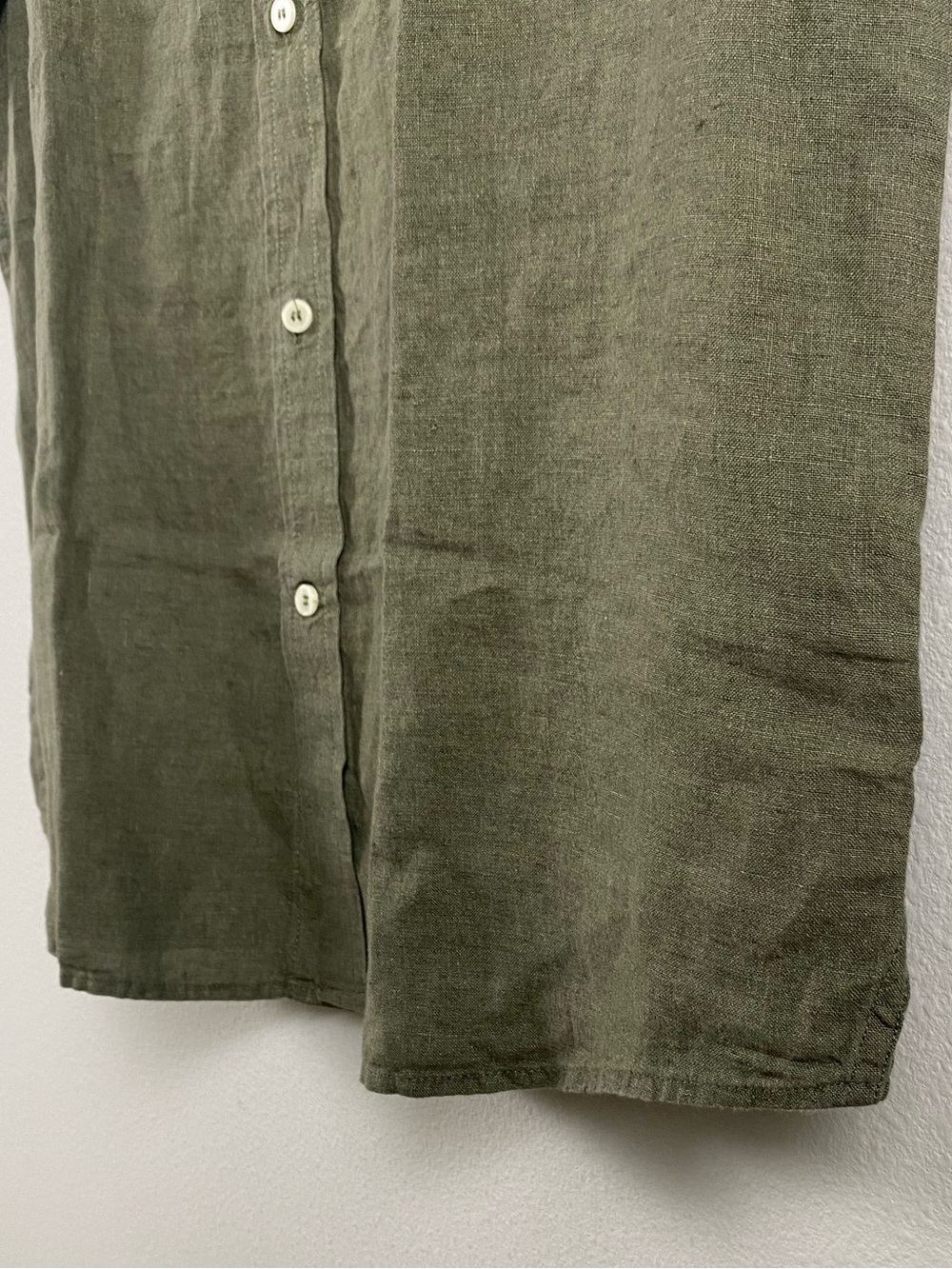 Banana Republic Linen Standard Fit Short Sleeve Button Front Shirt | Olive Green - Picture 11 of 16